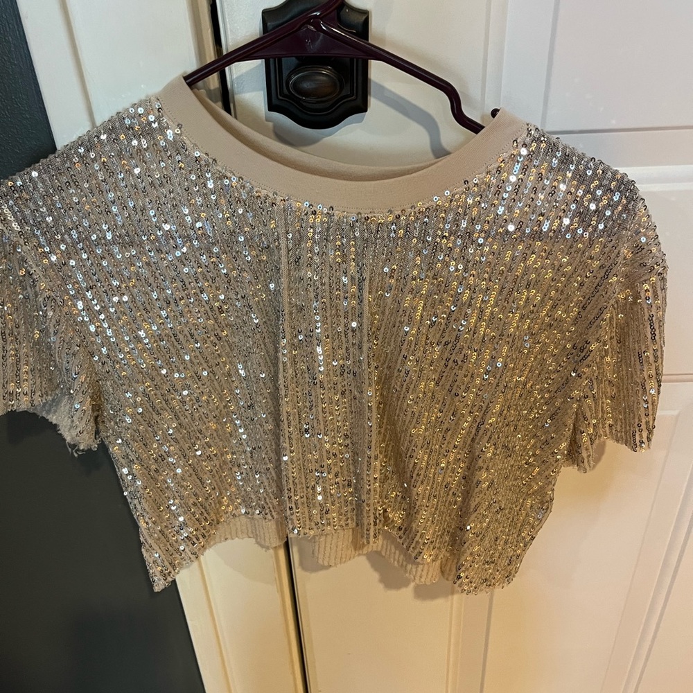 Urban Outfitters Sequined Cream Crop Top